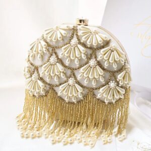 Majestic Muse Round Hand Embroidered Clutch with Tassles