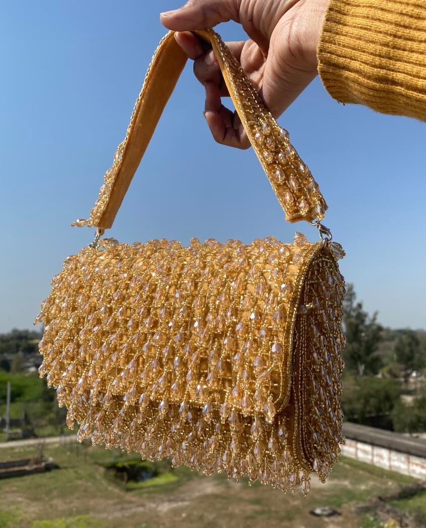 Golden Flap Party Wear Purse