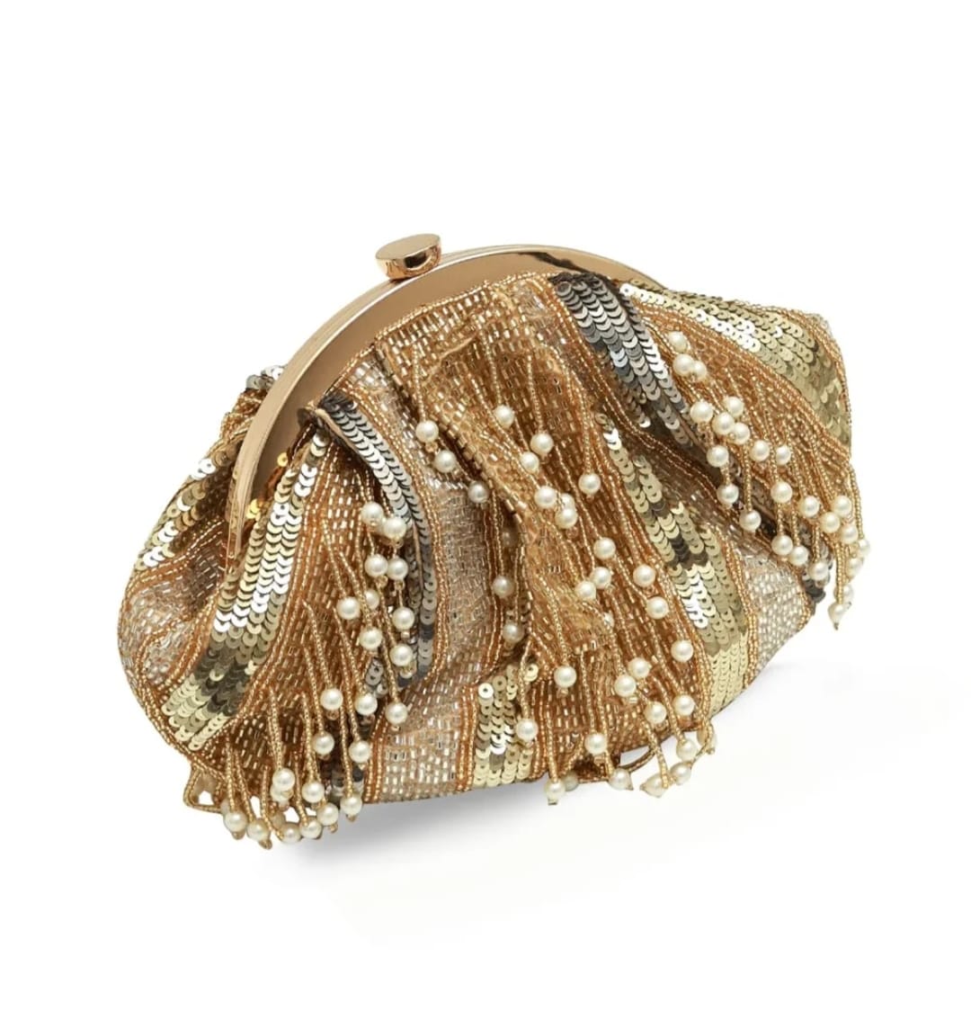 Aabroo Gold Pearl Batua Bag - Image 3