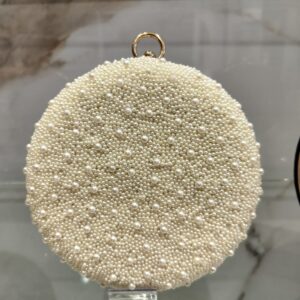 Zar All White Pearl Hand Embroidered Clutch